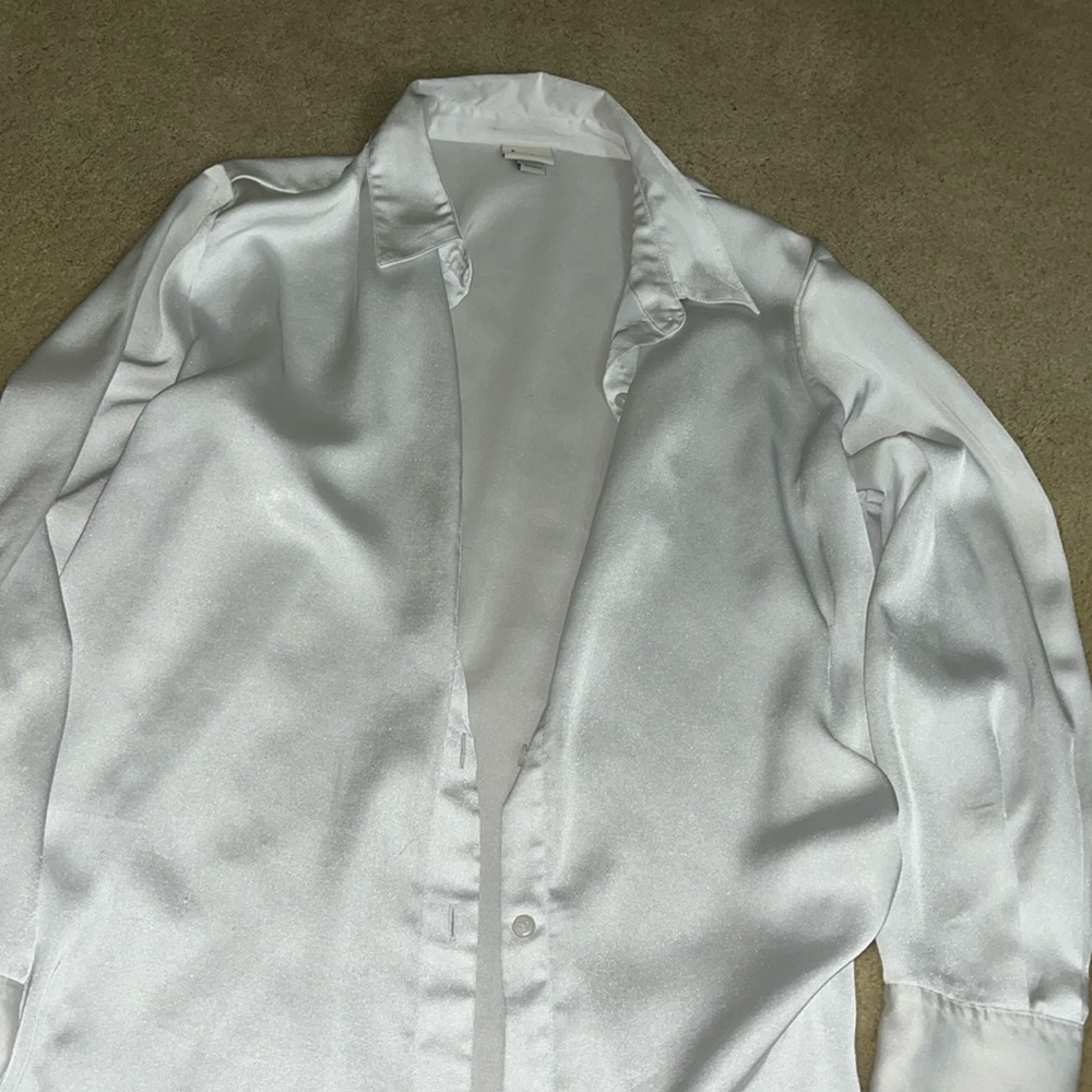 White satin button up blouse, size M